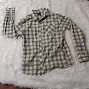 Mens yellow/gray plaid button down shirt
